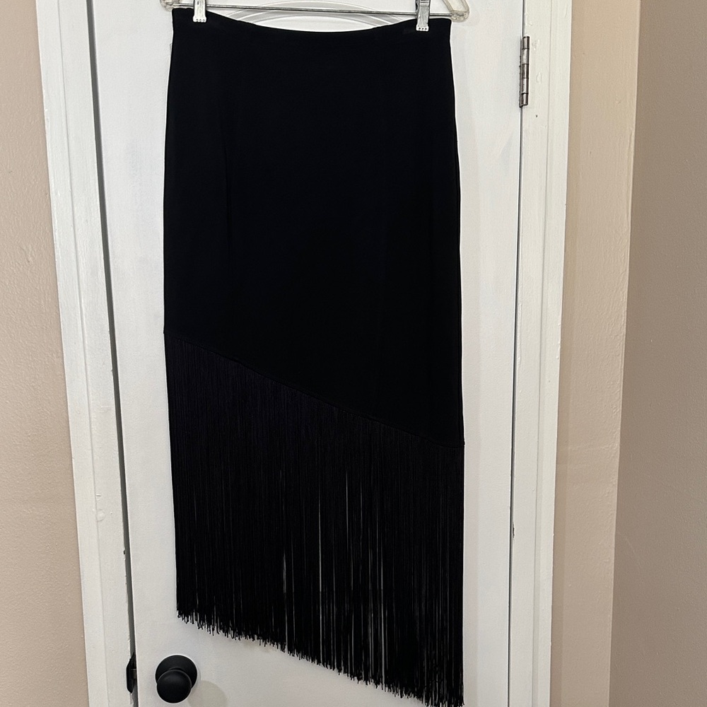 Tadashi Shoji VintageBlack Asymmetrical Fringe Skirt Size XL